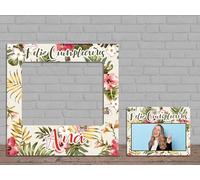 Oedim Photocall + Cartel Cumpleaños Estilo Tropical Personalizado, 100x100cm, 65x50cm, photocall Decorativo para cumpleaños, decoración para Eventos