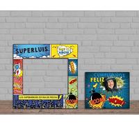 Oedim Photocall + Cartel Cumpleaños Superheroes Personalizado, 100x100cm, 60x50cm, photocall Decorativo para cumpleaños, decoración para Eventos