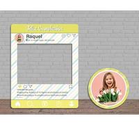 Oedim Photocall + Cartel en Cartón Instagram Feliz Cumpleaños Fondo Amarillo Personalizado, 80x100cm, 44,9x44,9cm, Eventos o Celebraciones puntuales, Ventana Troquelada, Photocall Divertido