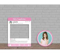 Oedim Photocall + Cartel en Cartón Instagram Feliz Cumpleaños Fondo Rosa Personalizado, 80x100cm, 44,9x44,9cm, Eventos o Celebraciones puntuales, Ventana Troquelada, Photocall Divertido