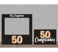 Oedim Photocall + Cartel Feliz 50 Cumpleaños | 80 x 80 cm, 64 x 42 cm | Regalos para Cumpleaños | Photocall Económico y Original | Ideas para Regalos | Regalos Personalizados de Cumpleaños