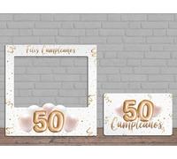 Oedim Photocall + Cartel Feliz 50 Cumpleaños | 80x80cm, 61x37,5cm | Regalos para Cumpleaños | Photocall Económico y Original | Ideas para Regalos | Regalos Personalizados de Cumpleaños
