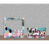 Oedim Photocall + Cartel Feliz Cumpleaños Personalizado, 100x100cm, 66x36cm, Eventos o Celebraciones puntuales, Ventana Troquelada, Photocall Divertido