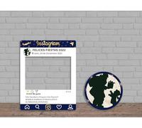 Oedim Photocall + Cartel Instagram Felices Fiestas Personalizado, Eventos o Celebraciones puntuales, 100x80cm, 44,6x44,6cm, Ventanas Troqueladas, Divertido