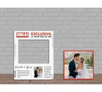 Oedim Photocall + Cartel para Bodas Fondo Blanco Personalizado, 100 x 130cm, 49x47cm, Eventos o Celebraciones puntuales, Ventana Troquelada, Photocall Divertido