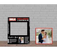 Oedim Photocall + Cartel para Bodas Fondo Negro Personalizado, 100 x 130cm, 49x47cm, Eventos o Celebraciones puntuales, Ventana Troquelada, Photocall Divertido