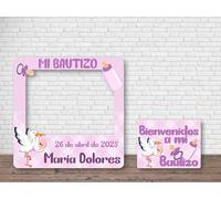 Oedim Photocall + Cartel para Mi Bautizo Personalizado, 100 x100 cm, Eventos o Celebraciones puntuales, Ventana Troquelada, Photocall Divertido