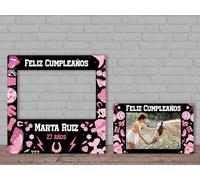 Oedim Photocall en Cartón para Cumpleaños Cowboys,Personalizado, 100x100cm + 80x50cm,Photocall Decorativo para Eventos o Celebraciones puntuales