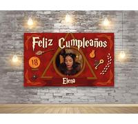 Oedim Photocall en Lona Cumpleaños Magico Personalizado, 185x110cm, Rojo, Photocall Decorativo para Eventos o Celebraciones puntuales