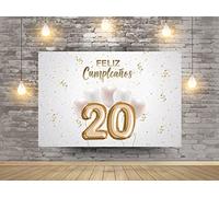 Oedim Photocall en Lona Feliz 20 Cumpleaños Blanco, 185x110cm, Decorativo para Eventos o Celebraciones Puntuales, Divertido