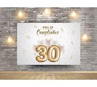 Oedim Photocall en Lona Feliz 30 Cumpleaños Blanco, 185x110cm, Photocall Decorativo para Eventos o Celebraciones puntuales, Photocall Divertido