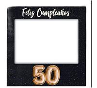 Oedim Photocall Feliz 50 Cumpleaños | 80 x 80 cm | Regalos para Cumpleaños | Photocall Económico y Original | Ideas para Regalos | Regalos Personalizados de Cumpleaños. Decoración de cumpleaños y saca