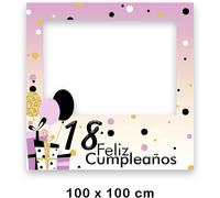 Oedim Photocall Feliz Cumpleaños 18, 100x100cm, Eventos o Celebraciones puntuales, Ventana Troquelada, Photocall Divertido