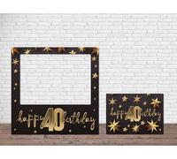 Oedim Photocall Happy 40 Birthday con Estrellas, 100x100cm, Dorado Y Negro, LEG06518001