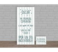 Oedim Photocall Infantil para Comunión Personalizado en Lona + Cartel en Cartón Rayas Verde y Blanco | Varias Carteles | Photocall Personalizado Económico y Original |