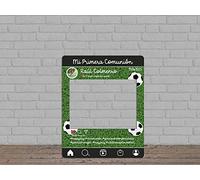 Oedim Photocall Mi Primera Comunión Fútbol Personalizado, 100x80 cm, Eventos o Celebraciones puntuales, Ventana Troquelada, Photocall Divertido
