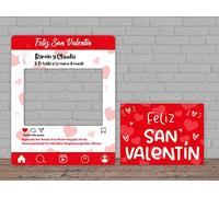 Oedim Photocall San Valentin Instagram Corazones Personalizado + Cartel, Eventos o Celebraciones puntuales, 100x80cm, Ventanas Troqueladas, Divertido