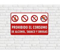Oedim Señaletica Pared Decorativa 17,00 cm x 10,00 cm Prohibido el Consumo de Alcohol Tabaco y Drogas | Decoración Pared | Aluminio 3 mm Resistente