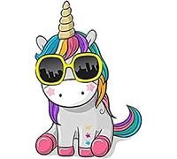 Oedim Unicornio Estrellas y Gafas de Sol, 5 x 20 cm | Adhesivo de Fácil Colocación | Pegatina para Coche Económica y Resistente, Vinilo Blanco, Multicolor, 13,5x20cm