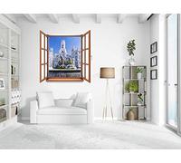 Oedim Vinilo de Pared Efecto Ventana 3D Fuente a la Cibeles 150x107cm | Artículo Decorativo de Habitaciones | Pegatina para Decoración de Paredes | Adhesivo Elegante para el Hogar |