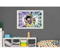Oedim Vinilo de Pared Efecto Ventana Dragon Ball Classic Conjunto de Personajes Producto Oficial PVC | 50x35cm | Producto Original | Vinilo Adhesivo | Decoración Hogar | DBC