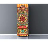 Oedim Vinilo Frigorífico Furgoneta Hippie con Mandala Variocolor, vinilo decorativo para neveras, decoración para cocinas, pegatina nevera