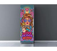 Oedim Vinilo Frigorífico Love Peace and Music, vinilo decorativo para neveras, decoración para cocinas, pegatina nevera