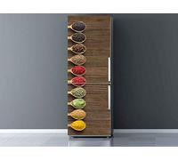 Oedim Vinilo para Frigorífico Especias en Cucharones Fondo Madera 60x185cm | Adhesivo Resistente y Económico | Pegatina Adhesiva Decorativa de Diseño Elegante