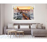 Oedim Vinilo Ventana Madrid Puesta de Sol, Adhesivo Incluido, Decoracion Habitación, Pegatina Adhesiva Diseño Profesional, 100x70 cm