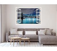 Oedim Vinilo Ventana New York Puente de Brooklyn | 50 x 35 cm | Adhesivo Incluido | Decoracion Habitación | Pegatina Adhesiva Diseño Profesional