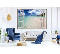 Oedim Vinilo Ventana Playa Tropical | 100x90cm | Adhesivo Incluido | Decoracion Habitación | Pegatina Adhesiva | Multicolor | Diseño Profesional