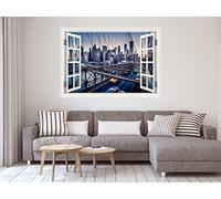 Oedim Vinilo Ventana Puente Nueva York | 150 x 105 cm | Adhesivo Incluido | Decoracion Habitación | Pegatina Adhesiva Diseño Profesional
