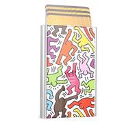 ÖGON -DESIGNS- Portatarjetas de Aluminio Slider - Bloqueo RFID - La Cartera automática Minimalista Delgada Original para Hombres y Mujeres (Impresión Keith Haring Color)
