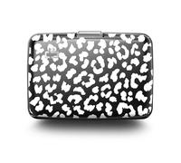 ÖGON -DESIGNS- Tarjetero de Aluminio con Cierre metálico, protección RFID contra el fraude y la desmagnetización, Cartera compacta, Modelo Smart Case Stockholm (Grabado Leopard)