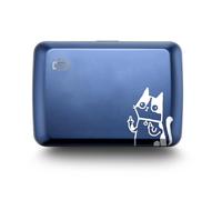 ÖGON -DESIGNS- Tarjetero de Aluminio con Cierre metálico, protección RFID contra el fraude y la desmagnetización, Cartera compacta, Modelo Smart Case Oslo (Grabado Bad Cat)