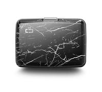 ÖGON -DESIGNS- Tarjetero de Aluminio con Cierre metálico, protección RFID contra el fraude y la desmagnetización, Cartera compacta, Modelo Smart Case Stockholm (Grabado Marble)