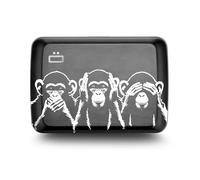 ÖGON -DESIGNS- Tarjetero de Aluminio con Cierre metálico, protección RFID contra el fraude y la desmagnetización, Cartera compacta, Modelo Smart Case Oslo (Grabado Monkeys)