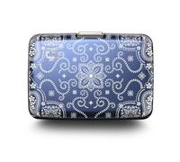 ÖGON -DESIGNS- Tarjetero de Aluminio con Cierre metálico, protección RFID contra el fraude y la desmagnetización, Cartera compacta, Modelo Smart Case Stockholm (Grabado Bandana Blue)