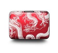 ÖGON -DESIGNS- Tarjetero de Aluminio con Cierre metálico, protección RFID contra el fraude y la desmagnetización, Cartera compacta, Modelo Smart Case Stockholm (Grabado Dragon)