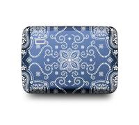 ÖGON -DESIGNS- Tarjetero de Aluminio con Cierre metálico, protección RFID contra el fraude y la desmagnetización, Cartera compacta, Modelo Smart Case Oslo (Grabado Bandana Blue)