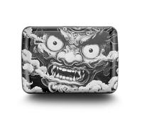ÖGON -DESIGNS- Tarjetero de Aluminio con Cierre metálico, protección RFID contra el fraude y la desmagnetización, Cartera compacta, Modelo Smart Case Oslo (Grabado Demon Tattoo)
