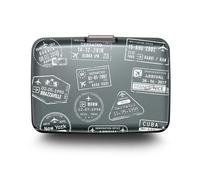 ÖGON -DESIGNS- Tarjetero de Aluminio con Cierre metálico, protección RFID contra el fraude y la desmagnetización, Cartera compacta, Modelo Smart Case Stockholm (Grabado Travel)