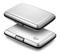 ÖGON -DESIGNS- Tarjetero de Aluminio, protección RFID contra el fraude y la desmagnetización, Cartera compacta, Modelo Smart Case Stockholm (Aluminio Plateado, Cierre metálico)