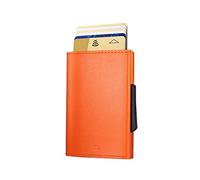 ÖGON -DESIGNS- Tarjetero Fino automático de Aluminio y Cuero, con protección RFID contra fraudes y desmagnetización, Cartera compacta, Modelo Cascade Slim (Orange)