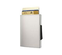 ÖGON -DESIGNS- Tarjetero Fino automático de Aluminio y Cuero, con protección RFID contra fraudes y desmagnetización, Cartera compacta, Modelo Cascade Slim