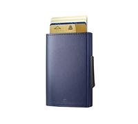 Ögon Smart Wallets - Cascade Slim Wallet - Cartera automática de aluminio y piel - Tarjetero RFID antirrobo - 8 tarjetas y billetes - Cuero y Aluminio Azul Marino