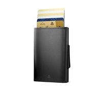 Ögon Smart Wallets - Cascade Slim Wallet - Cartera automática de aluminio y piel - Tarjetero RFID antirrobo - 8 tarjetas y billetes - Cuero Black / Aluminio Black