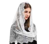 OEIOTEI Velo de encaje blanco tocado bufanda velo iglesia velo señoras mantilla velo forma infinito sombrero de iglesia encaje velo católico boda velo de novia latino, Blanco, A