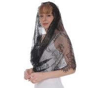 OEIOTEI Velo de encaje negro sombrero bufanda iglesia señoras mantilla velo infinito forma de iglesia cubierta de encaje velo católico velo de novia velo latino bufanda, Negro , A