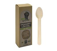 Ökolution Juego de 25 cucharas desechables de madera con revestimiento de cera de carnauba, certificado FSC, embalaje sostenible, aprox. 15 cm